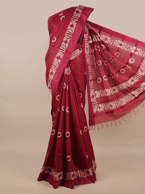 

Pothys Maroon & Off White Batik Jute Silk Saree
