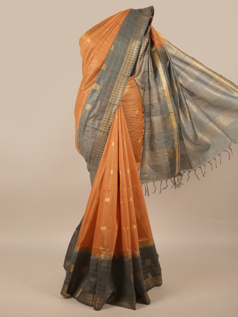 

Pothys Peach-Coloured & Grey Woven Design Zari Jute Silk Saree