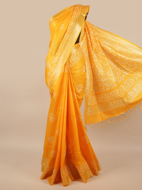 

Pothys Yellow & White Batik Zari Saree