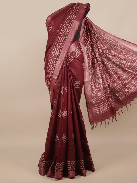

Pothys Burgundy Printed Linen Blend Saree