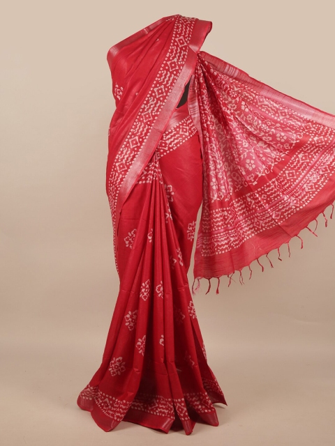 

Pothys Maroon & White Batik Zari Saree
