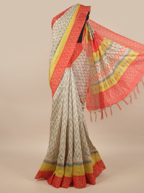 

Pothys Cream-Coloured & Red Jute Silk Saree
