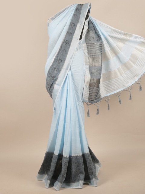 

Pothys Blue & Grey Beads and Stones Linen Blend Saree