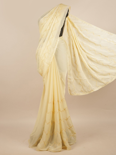 

Pothys Cream-Coloured Ethnic Motifs Poly Chiffon Saree