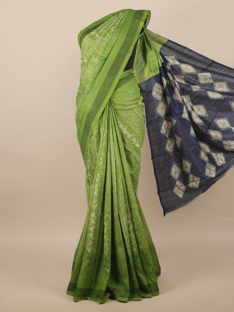 

Pothys Green & Off White Ethnic Motifs Jute Silk Saree