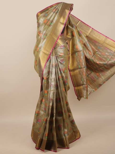 

Pothys Tan & Pink Woven Design Zari Jute Silk Saree