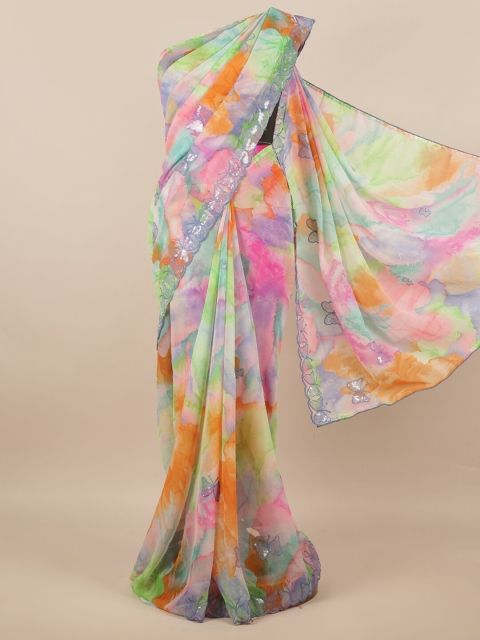 

Pothys Multicoloured Tie and Dye Poly Chiffon Saree, Multi
