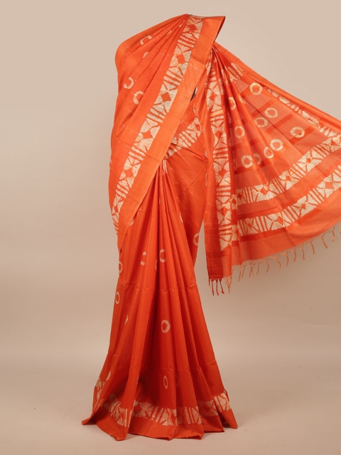 

Pothys Orange & Cream-Coloured Batik Jute Silk Saree