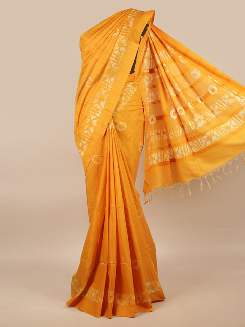 

Pothys Yellow & Off White Batik Jute Silk Saree