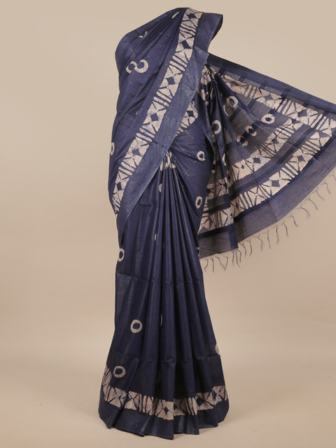 

Pothys Women Blue Printed Jute Silk Saree