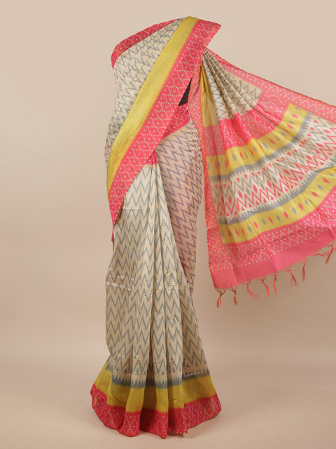 

Pothys Cream-Coloured & Red Jute Silk Saree