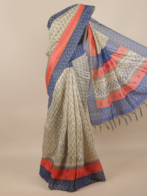 

Pothys Cream-Coloured Jute Silk Saree