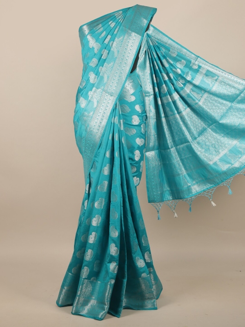

Pothys Blue & Silver-Coloured Ethnic Motifs Zari Jute Silk Saree