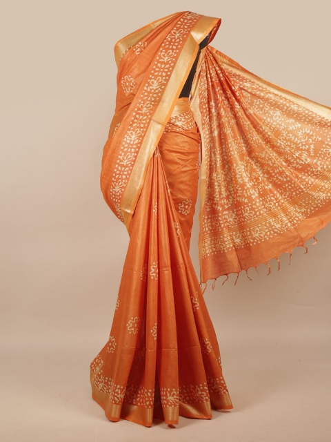 

Pothys Orange & White Batik Zari Saree