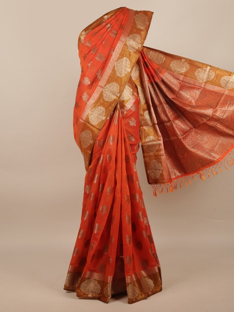 

Pothys Rust & Camel Brown Ethnic Motifs Beads and Stones Jute Silk Saree