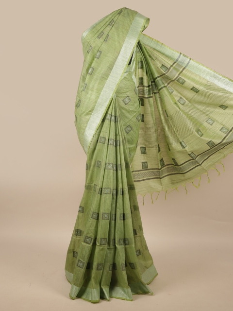 

Pothys Green & Grey Zari Linen Blend Saree