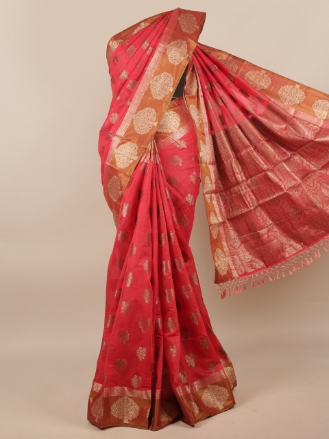 

Pothys Red & Orange Woven Design Zari Jute Silk Saree