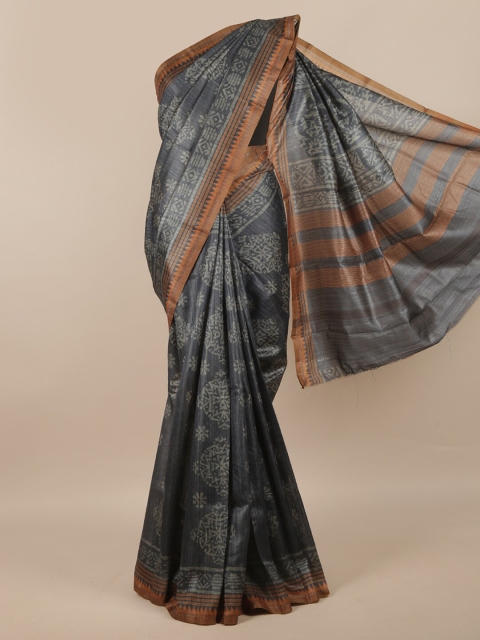 

Pothys Grey & Brown Ethnic Motifs Jute Silk Saree