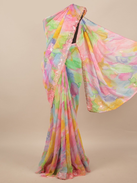 

Pothys Pink & Green Tie and Dye Saree