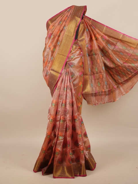 

Pothys Peach-Coloured & Gold-Toned Ethnic Motifs Zari Jute Silk Saree