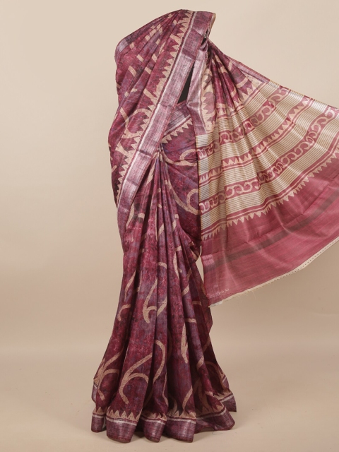 

Pothys Burgundy & Beige Batik Zari Jute Silk Saree