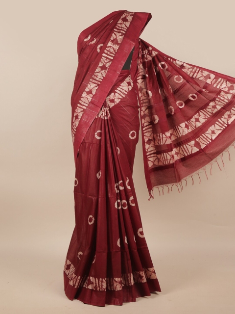 

Pothys Maroon & White Batik Jute Silk Saree