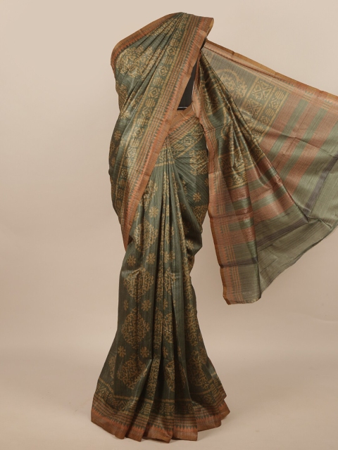 

Pothys Green & Brown Ethnic Motifs Jute Silk Saree