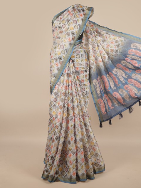 

Pothys White & Pink Ethnic Motifs Zari Jute Silk Saree