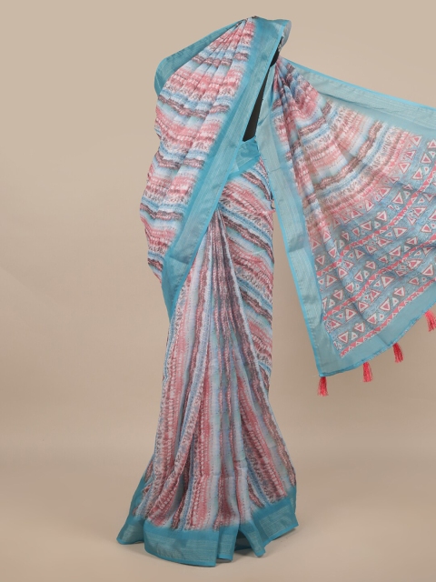 

Pothys Turquoise Blue & Brown Tie and Dye Linen Blend Saree