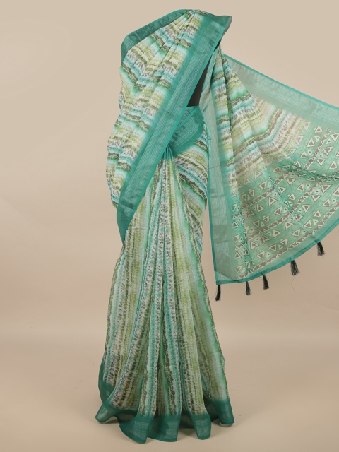 

Pothys Green & White Tie and Dye Linen Blend Saree