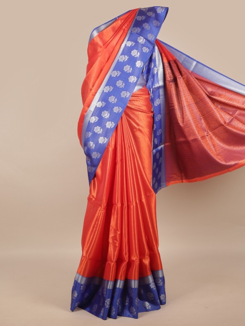 

Pothys Red & Blue Floral Zari Jute Silk Heavy Work Saree