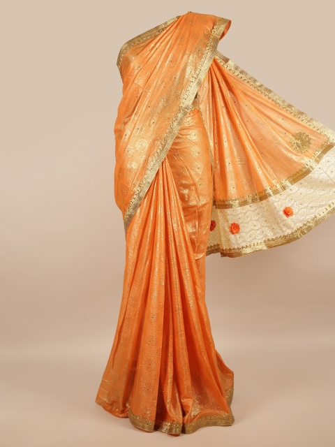 

Pothys Women Orange Printed Poly Chiffon Saree