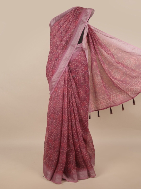 

Pothys Mauve Bandhani Zari Linen Blend Saree