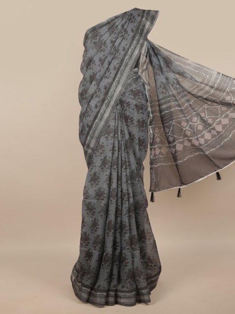 

Pothys Grey & Silver-Toned Floral Zari Saree