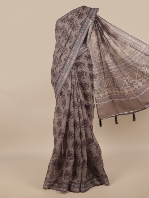 

Pothys Grey & Purple Ethnic Motifs Zari Linen Blend Saree