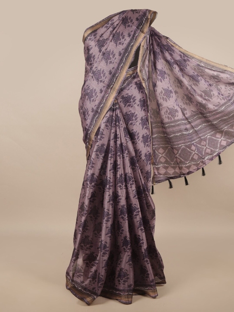 

Pothys Lavender & Gold-Toned Floral Jute Silk Saree