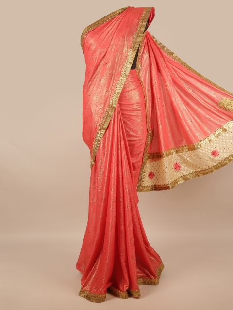 

Pothys Pink & Gold-Toned Floral Saree