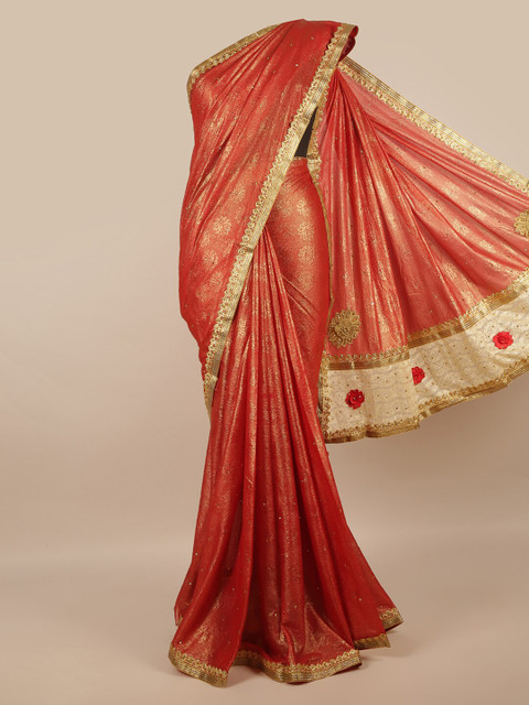 

Pothys Women Red Printed Poly Chiffon Saree