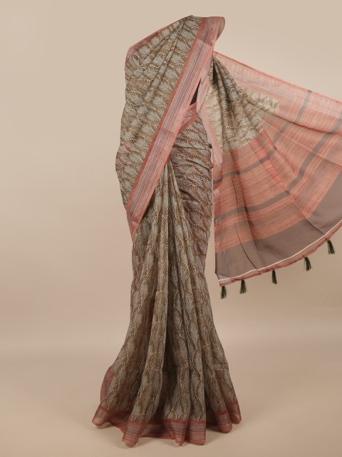 

Pothys Green & Peach-Coloured Ethnic Motifs Zari Saree