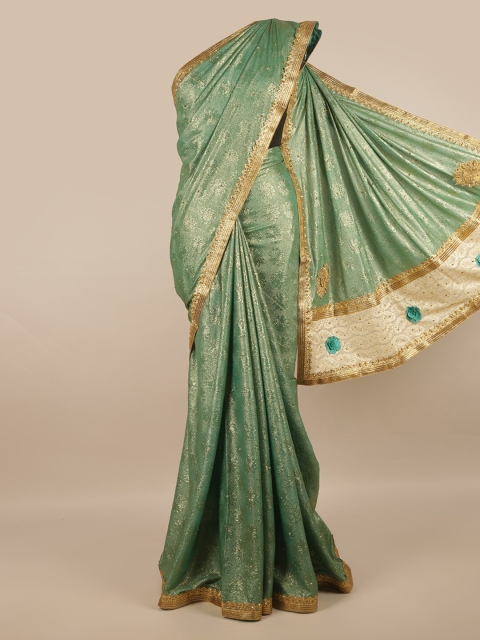

Pothys Green & Gold-Toned Ethnic Motifs Beads and Stones Saree