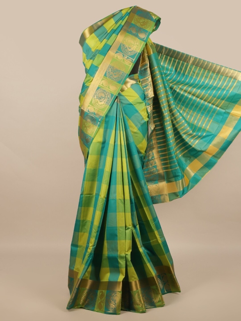 

Pothys Green Checked Zari Jute Silk Saree