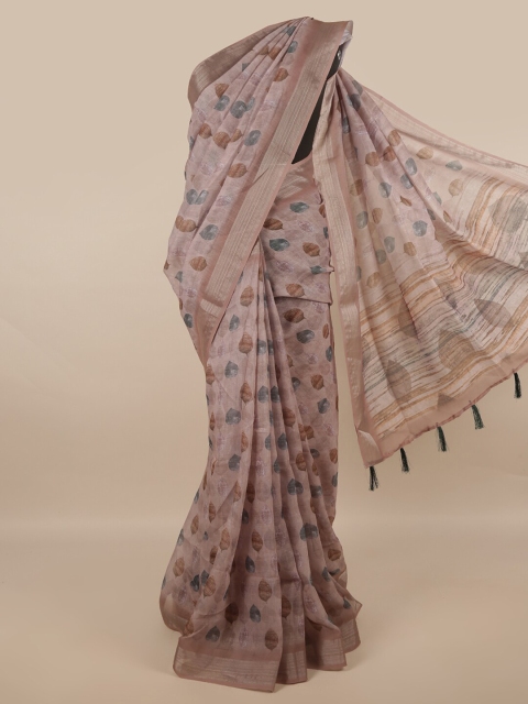 

Pothys Brown Floral Zari Linen Blend Saree