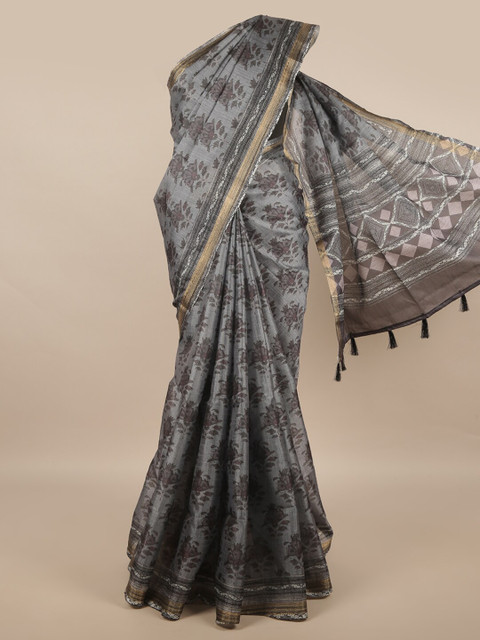 

Pothys Grey Printed Jute Silk Saree