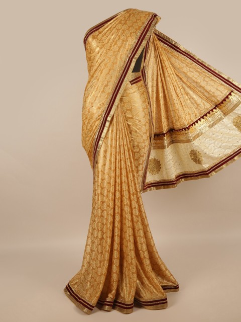 

Pothys Gold-Toned & Brown Floral Linen Blend Saree