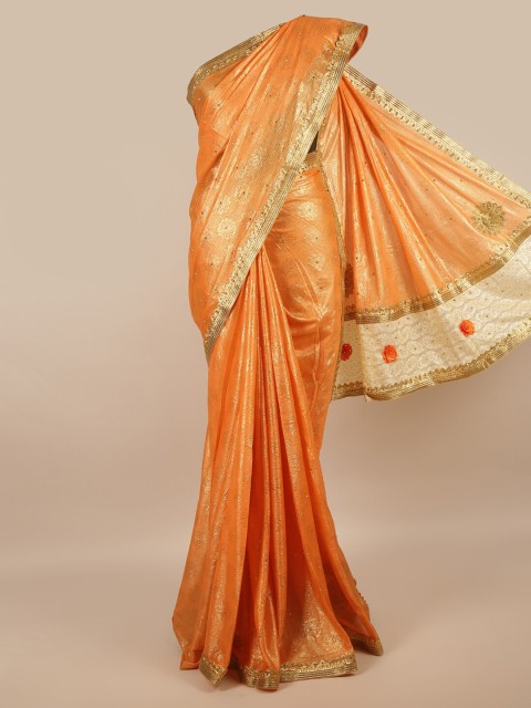 

Pothys Orange & Gold-Toned Floral Saree