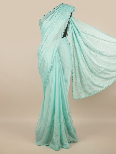 

Pothys Blue Poly Chiffon Embroidered Saree