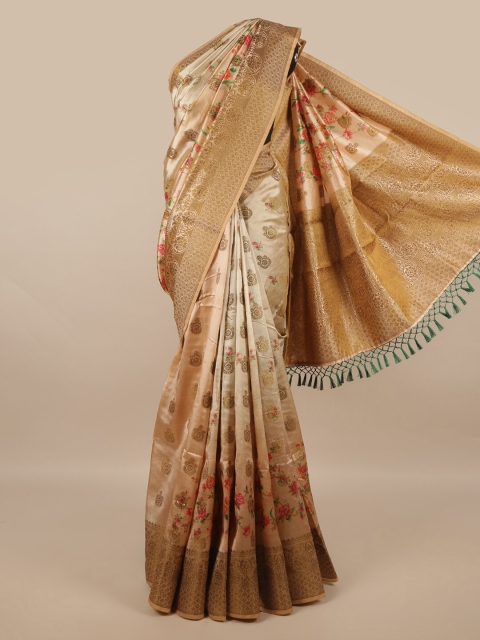 

Pothys Beige Ethnic Motifs Sequinned Jute Silk Saree