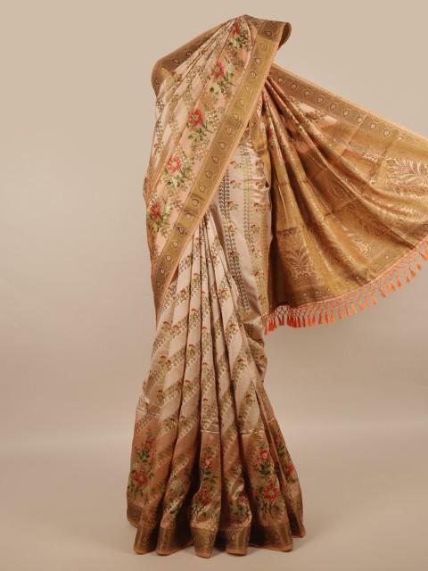

Pothys Peach-Coloured & Orange Floral Jute Silk Saree