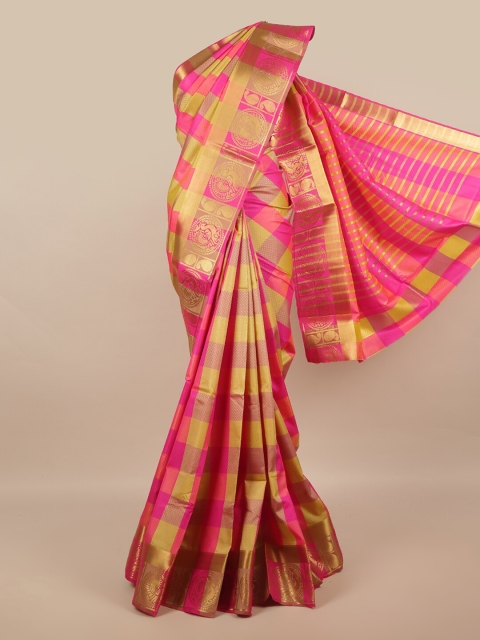 

Pothys Pink & Gold-Toned Woven Design Zari Jute Silk Saree
