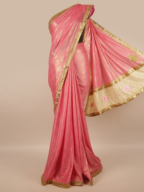 

Pothys Pink & Gold-Toned Floral Saree